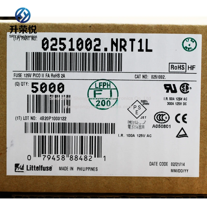  Littelfuse Pico предохранитель 0251002. NRT1L 2A 125 в 3x7 мм осевой свинец