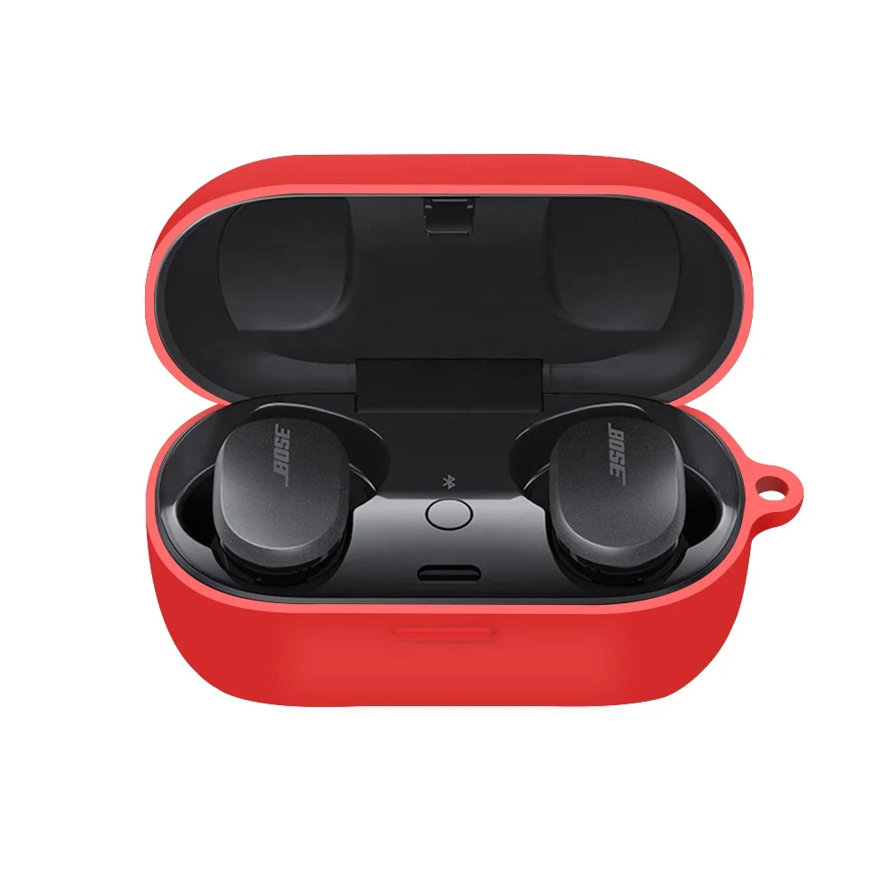 Newest Silicone 1:1 Size Full Protective Case for bose quietcomfort Earbuds Bumper with Metal Keychain Hook air pods case