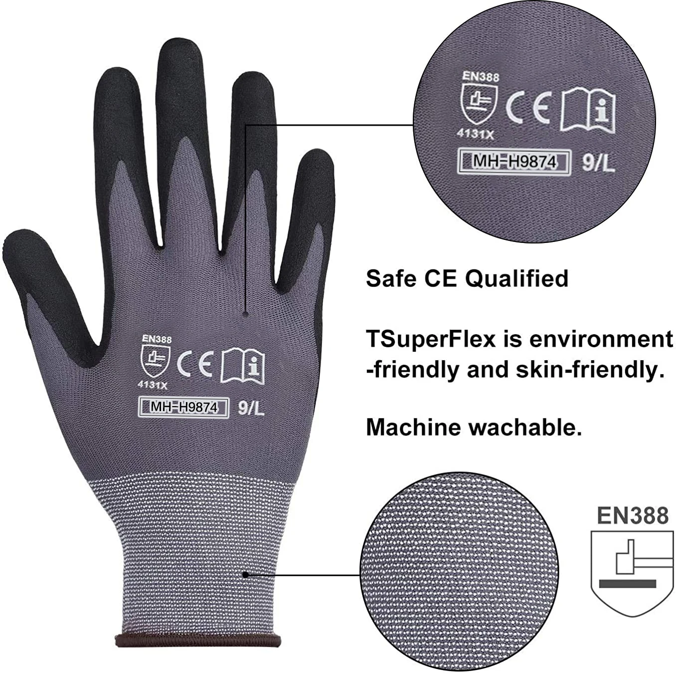 Safety Work Gloves for Men,Seamless Knit Nylon Glove with Breathable Foam Latex Coated Nitrile Coated Gloves