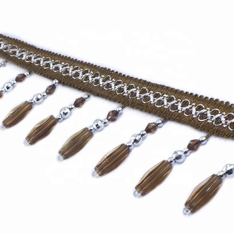 Polyester Material Beaded Decorative Use Curtain Fringes Trim For Curtains