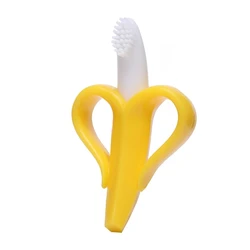 Wholesale fruit banana baby toothbrush teether toy for kids baby teething toy silicone baby teether