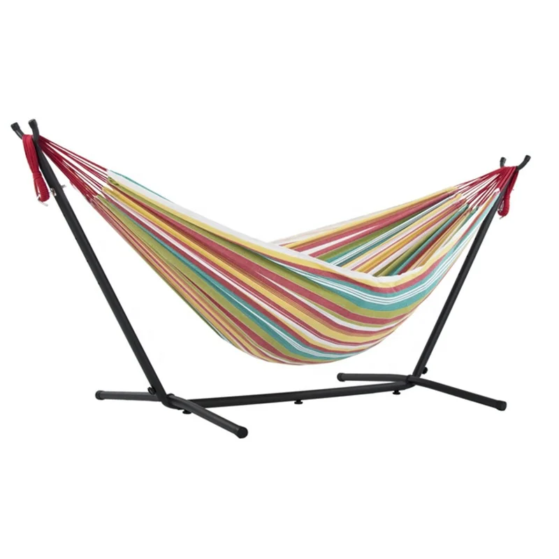 Outdoor Camping Portable Foldable Double Hammock With Stand Traveling beach hammock Portable assembly of canvas hammock