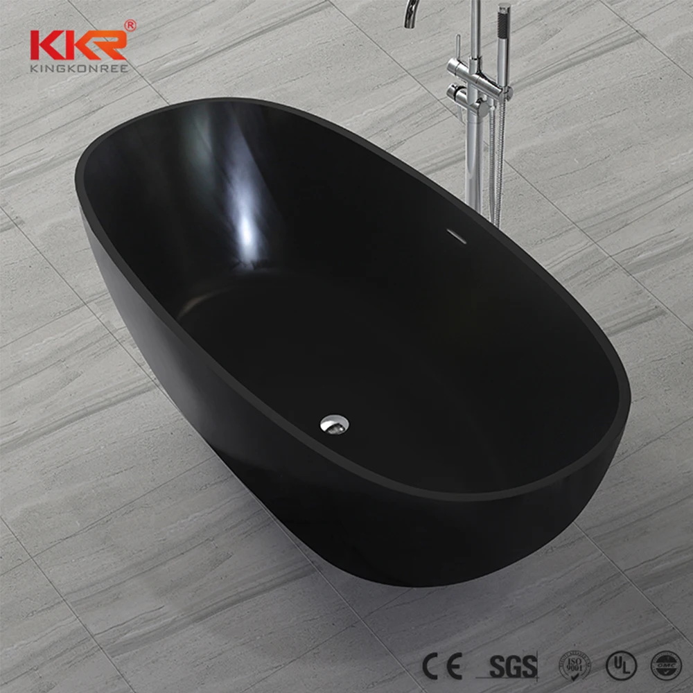 Elegant Black Acrylic Resin Solid surface Bath Tub Bathroom Whirlpool Bathtub with Drainage