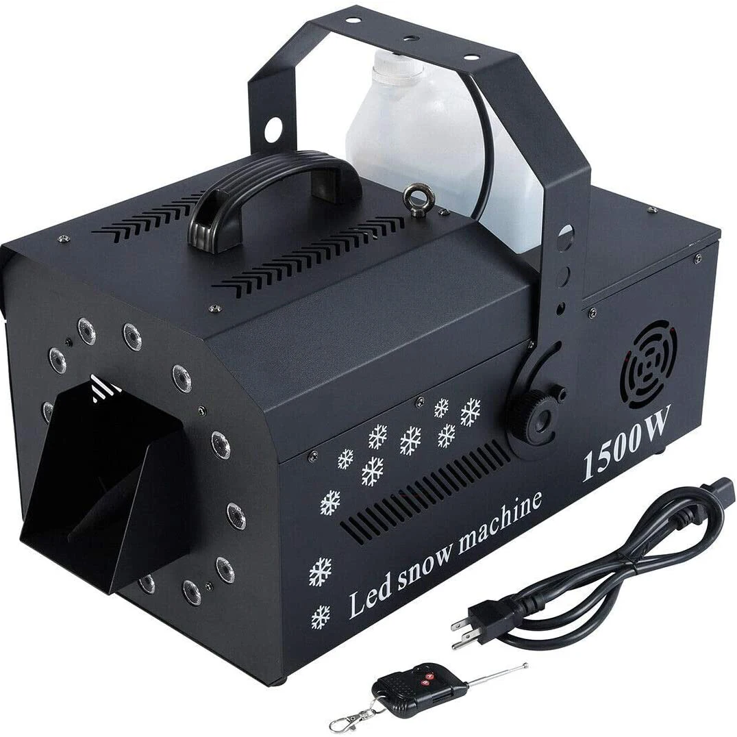1500W Stage Snow Maker Snowflake Machine,DMX512 RGB 3in1 LED Light w/Remote,Performance Snow Effect Machine Fake Snow Making