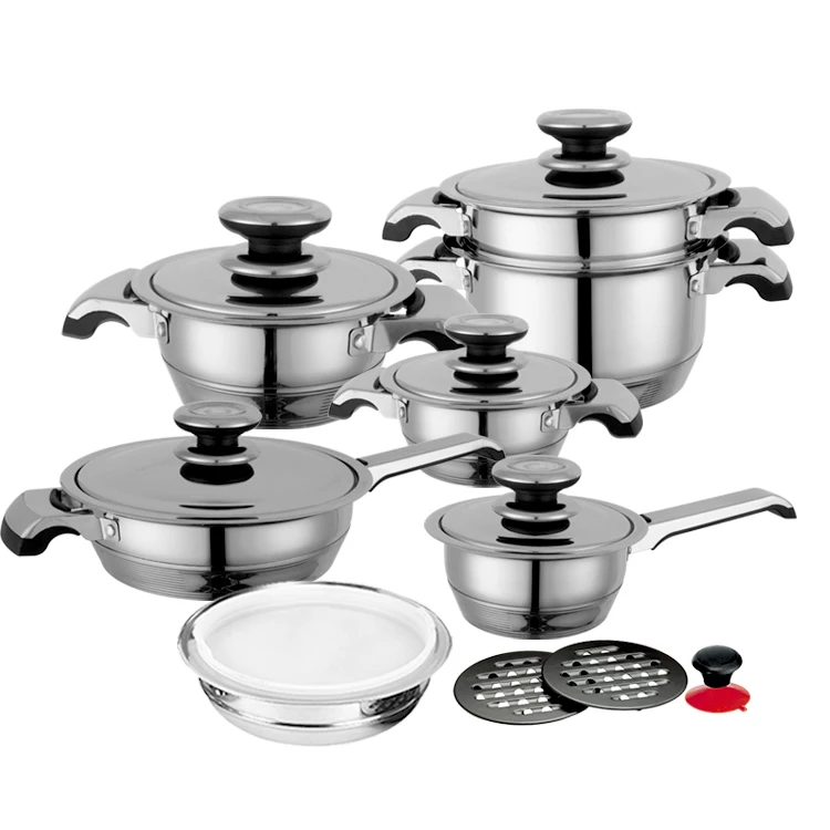 Panelas Ollas Des marmites de Batterie de cuisine en acier inoxydable marmites cuisine Ollas 16pcs stainless steel cookware set