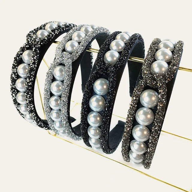 Wholesale Pearl Diamond Strip Cross Twisted Hair Band Lady Hair Accessories
