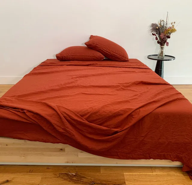 Oeko-tex custom color 100% french linen bedding pure flax linen bedding set duvet cover stone washed bedsheet set comforter set