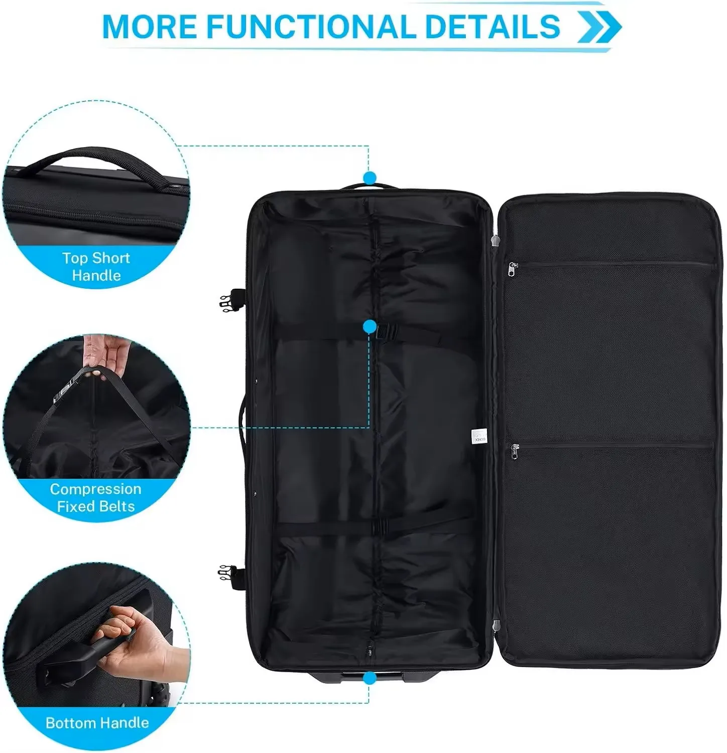 BSCI Large Waterproof Soft Roller Camping Trolley Luggage Duffel Rolling Wheeled Gym Sports Duffle Travel Bag with Wheels