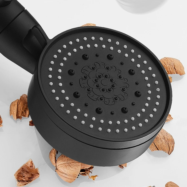 GEE-N High Pressure Rain Fall Round Water Saving Hand Shower Abs Black Shower Head With 5 Mode Function