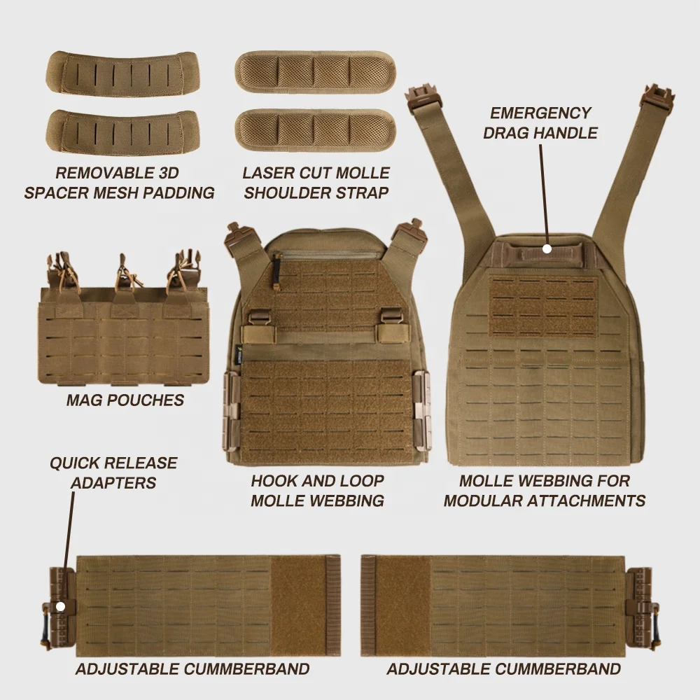 PTG Quick Release Series Tactical Equipment Camouflage 500D Nylon Vest Combat Plate Carrier Bandolier Tactical Vest