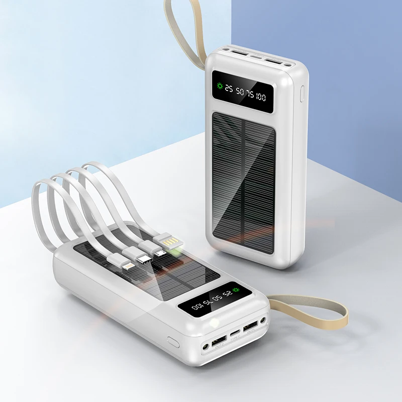 solar energy power powerbank 20000mah power bank oem logo with own cables Camping outdoor power bank with factory price