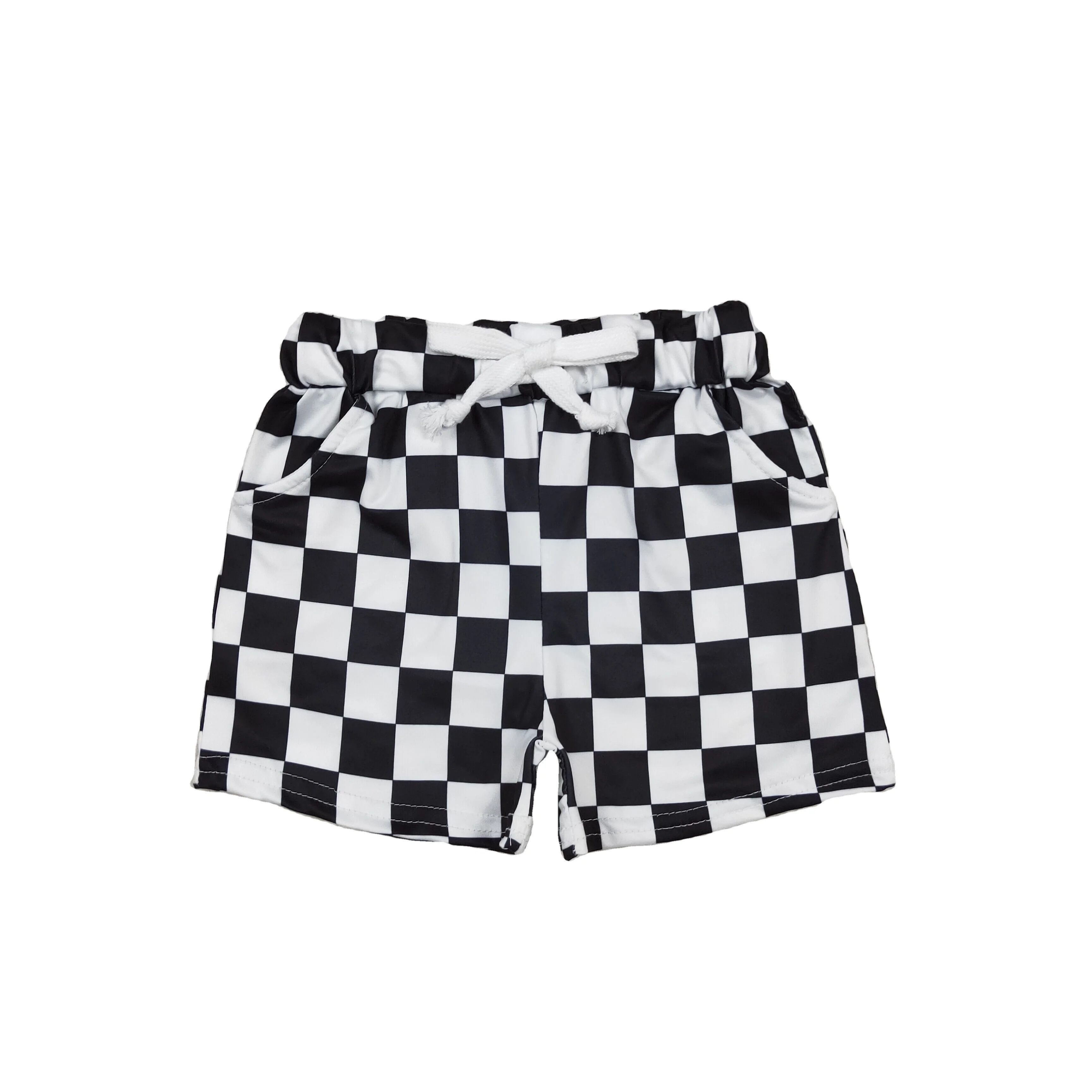 New design Summer cotton white and black checkerboard plaid print Shorts kids short pants shorts for boys For Age 1-14