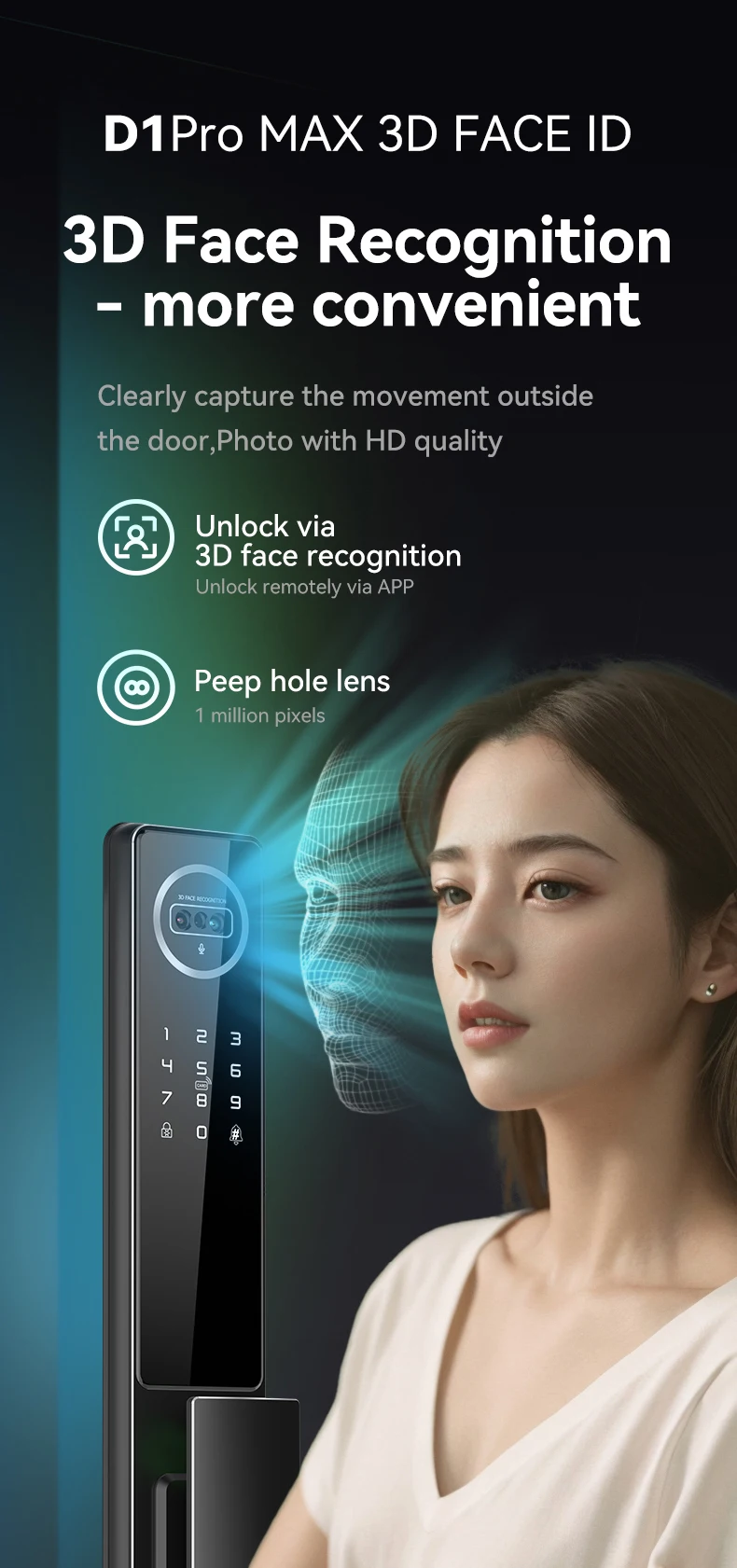 Lifelibero Tuya 3D распознавание лица умная 6068 Бесконтактный дверной замок с камерой