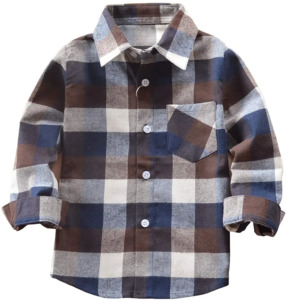 Kids Little Boys Girls Baby Long Sleeve Button Down Red Plaid Flannel Shirt Plaid Girl Boy