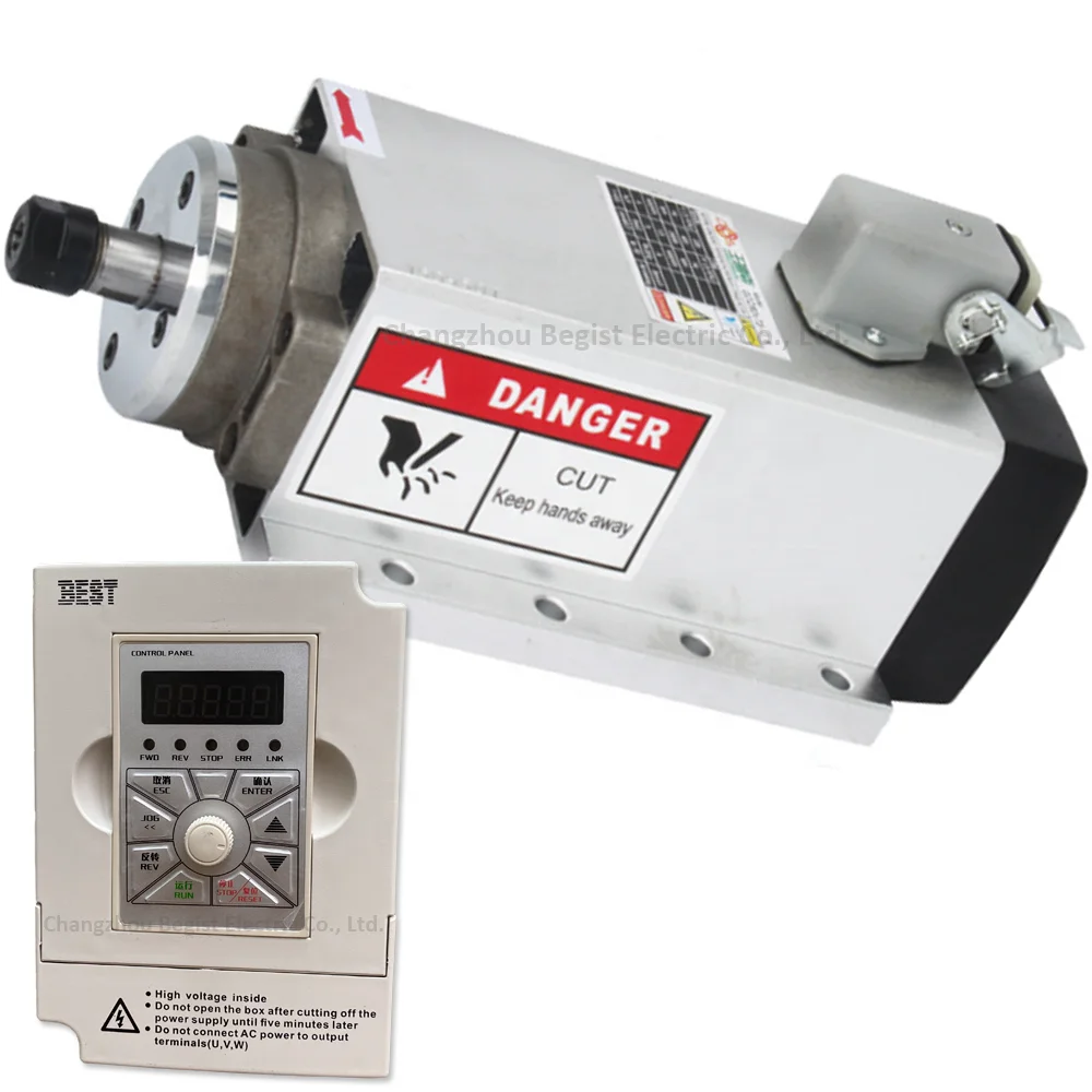 1.5kw ER11 Square Type Air Cooled Spindle Motor Ceramic Ball Bearings 24000rpm With Mounting Flange