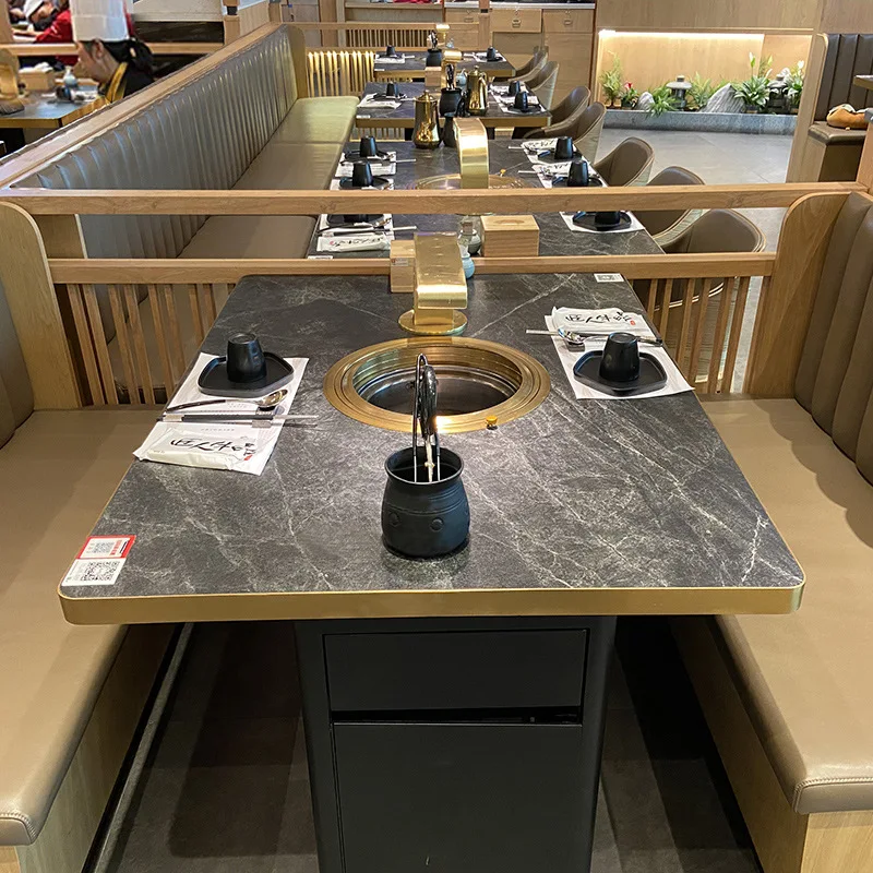 Korean BBQ Grill Table Smokeless Restaurant Black Charcoal Barbecue Tables