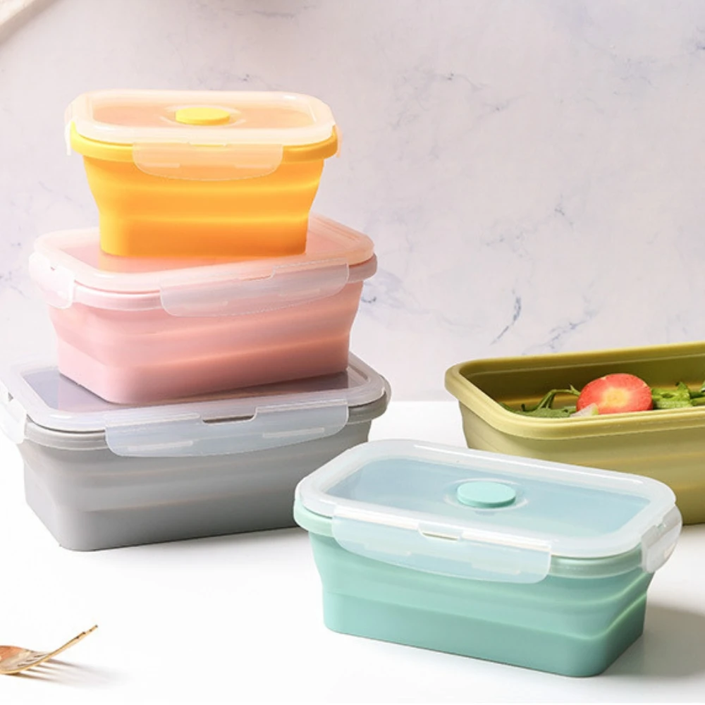 Custom Logo Children Lunch Box Set Heating Safe Lunchbox Portable Silicone Food Containers Collapsible Kids Bento Lunch Box