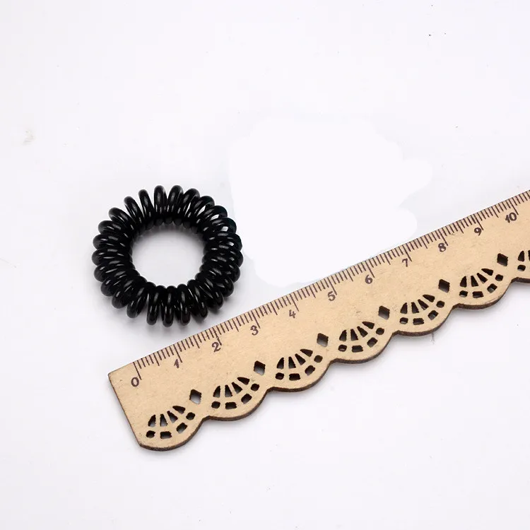 Black mini telephone cord coil hair ties pony tail holder plastic elastic  hair band screw hair rope accessories for women