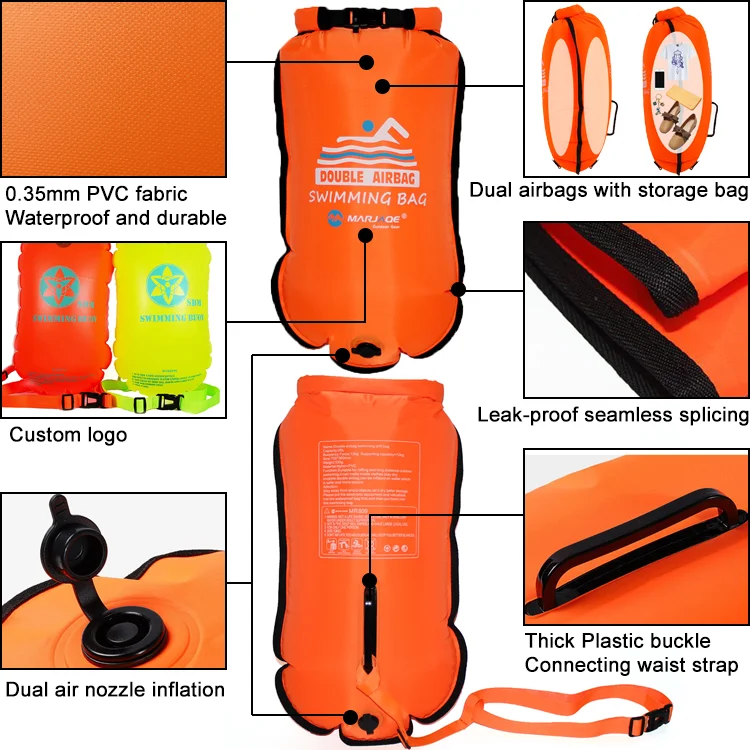 Dual Airbag Swimming Buoyancy Storage Bag Waterproof Dry Diving  Life Tow Floating Safety Inflatable Buoy Bag