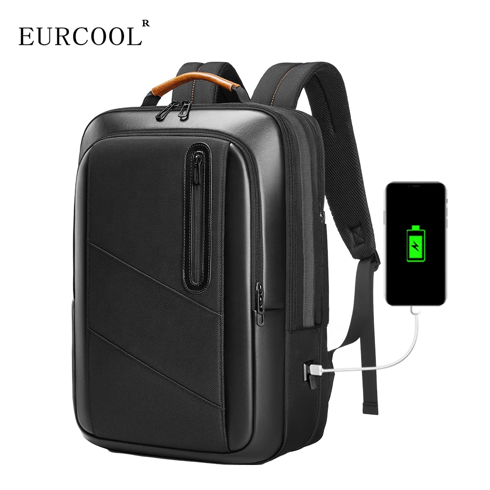 Школьные ранцы Eurcool на заказ мягкий кожаный водонепроницаемый рюкзак из полиэстера с защитой от кражи мужской деловой для ноутбука USB-разъемом