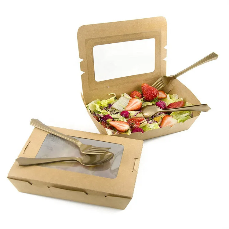 Folding Collapsible Disposable Eco Friendly Durable Kraft Paper Cooking Bento Lunch Box Takeaway Paper Cardboard Food Box