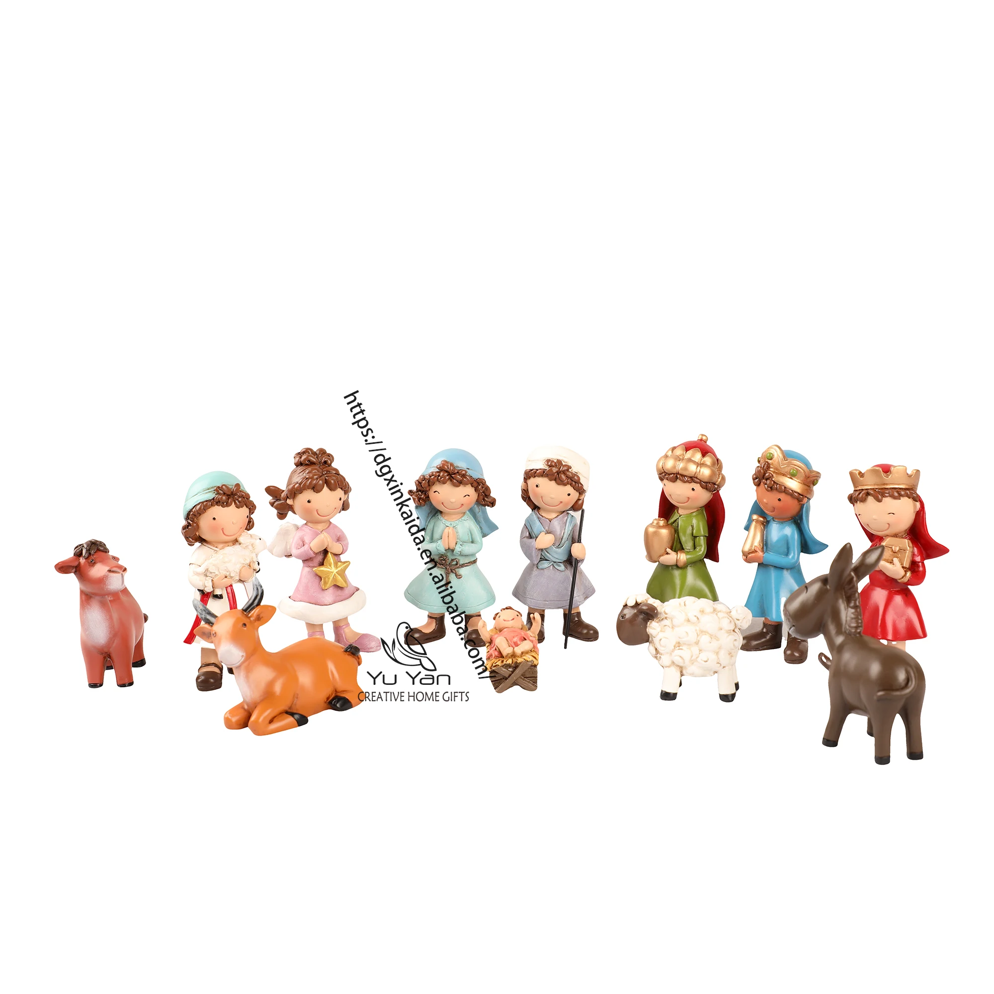 Factory wholesale catholic religious statues resin christian mini nativity set white