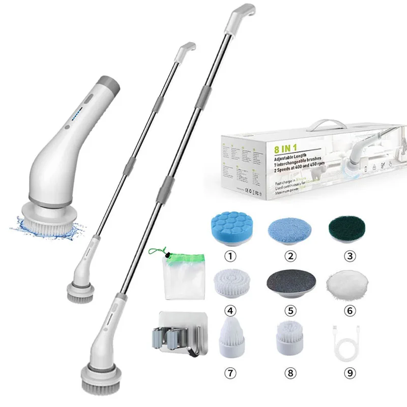 Лидер продаж 2023, электрическая Чистящая Щетка, умный Электрический вращающийся скруббер, Набор Щеток