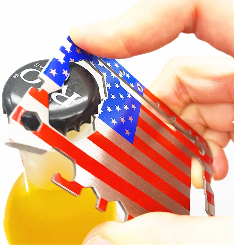
Mini Kit Metal American Flag Business Gifts Pocket Multi Function Bottle Opener 