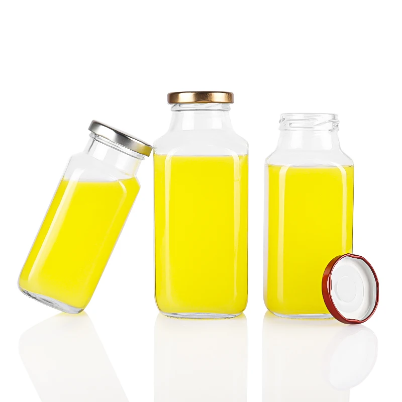 China manufacturer 8oz 12oz 16oz french square glass beverage bottle for juice tea wholesale