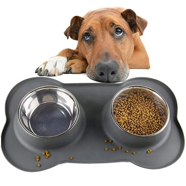 Non Spill Amazon Hot Selling Customize Logo Double Stainless Steel Portable Pet Dog Water Print Dog Supply Bowl