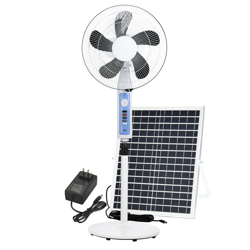 Multi-function Portable Lithium Battery Ac Dc Rechargeable Fan with Solar Panel