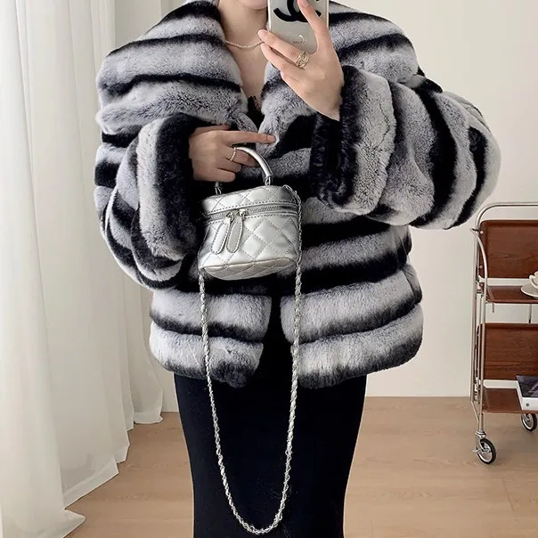 Good Price Whole Natural Women Rex Rabbit Fur Coat Real Full Fur Coat Turn-down Collar Winter Warm Fur Coat