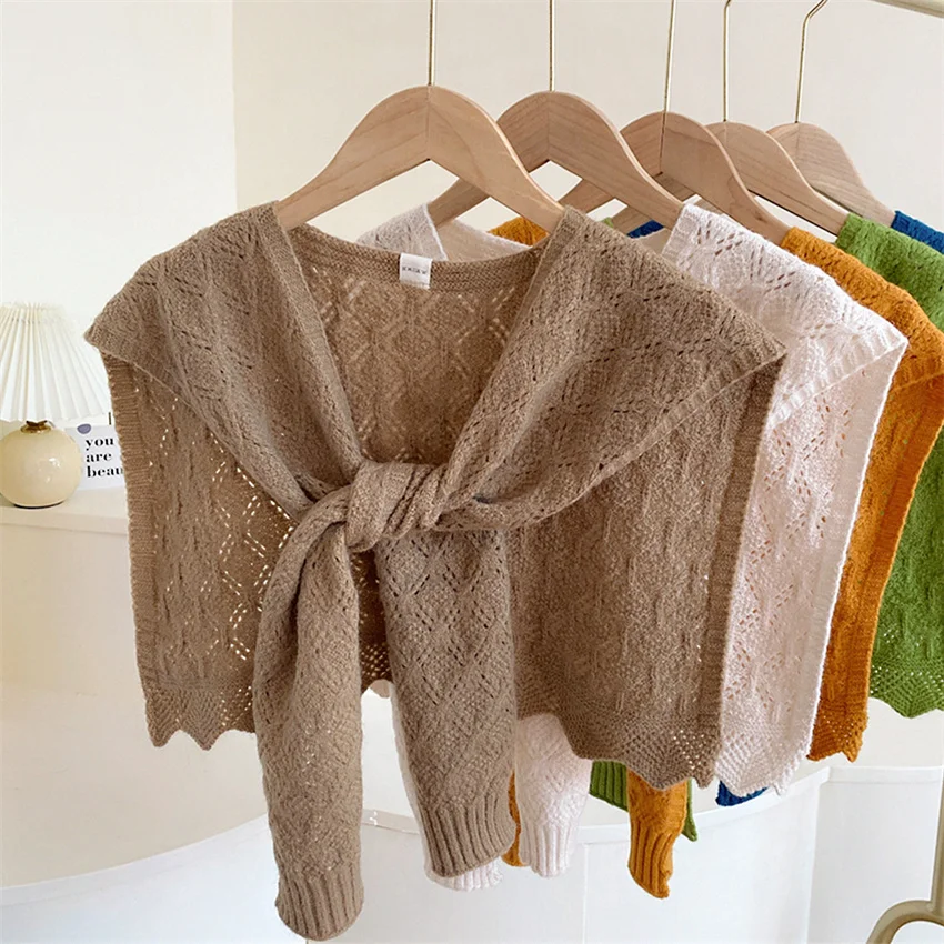Solid Color Wool Outer Knitted Shawl Female Foreign Style Summer Net Red Fake Collar Spring Autumn Thin Shoulder Jacket Scar