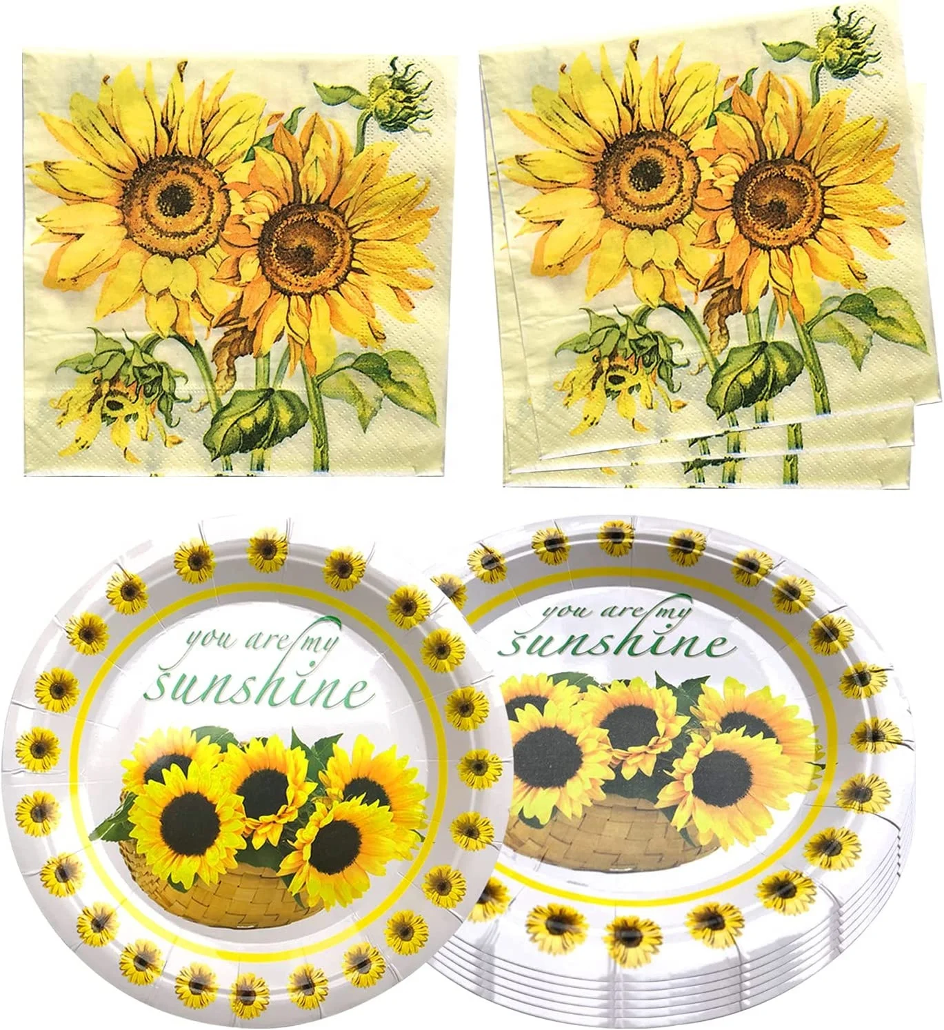 Amazon Hot Selling Sunflowers Theme Party Favorites Supplies Sunflower Tableware Paper Cup Plates For Party Decor