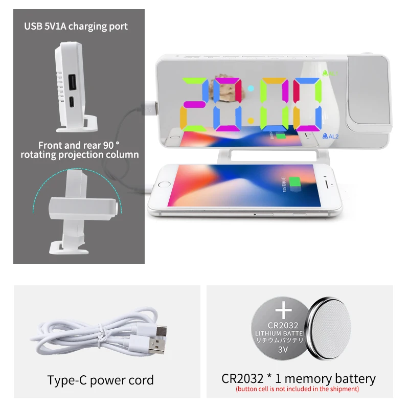 Fullwill 2023 Newest Ceiling Projection Clock RGB Alarm Desk LED Digital Wall Clock Smart Table Clocks With Projection