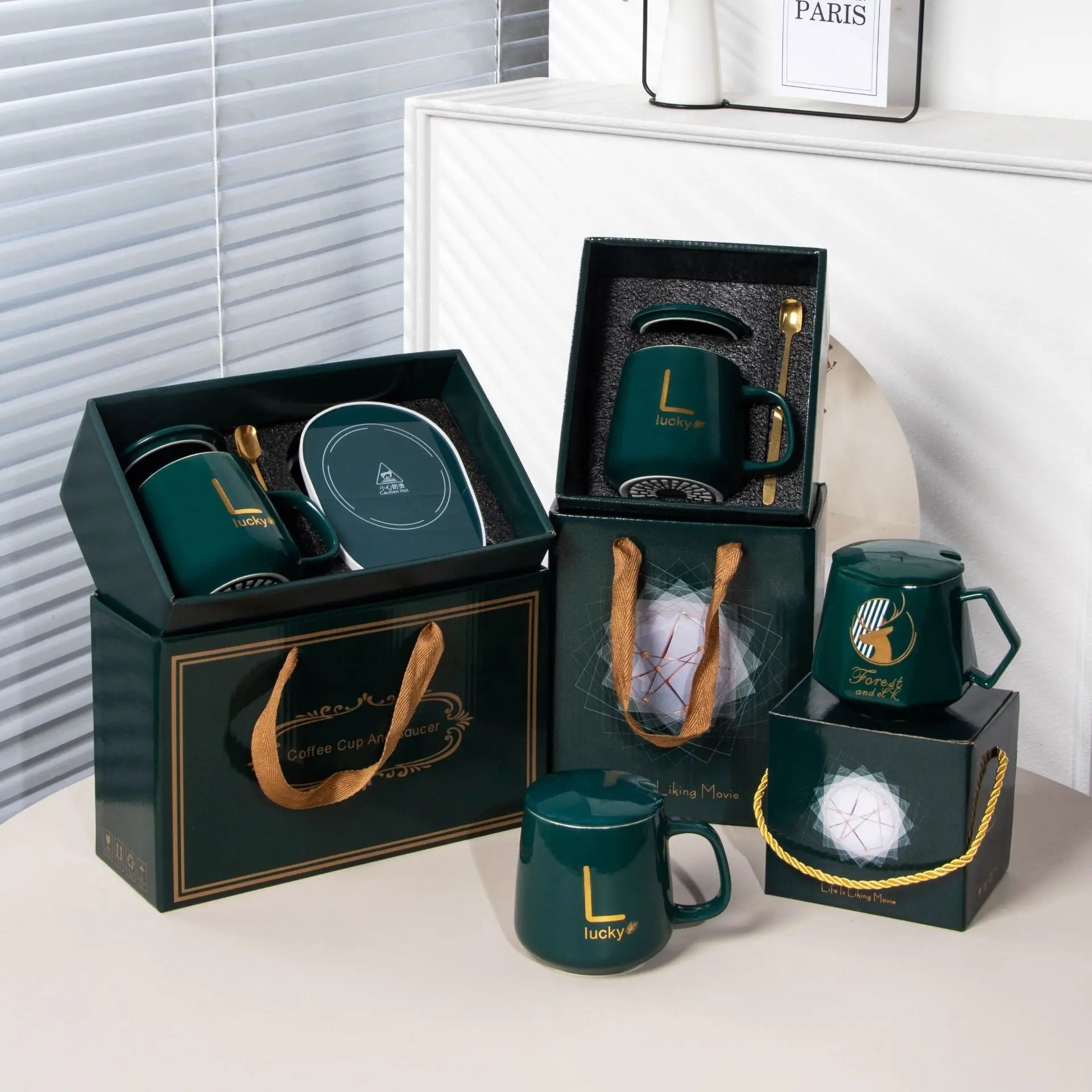DD2187 Luxurious Custom LOGO Valentine Wedding Gift Box Cup Set Porcelain Business Souvenir Tea Ceramic Coffee Mug