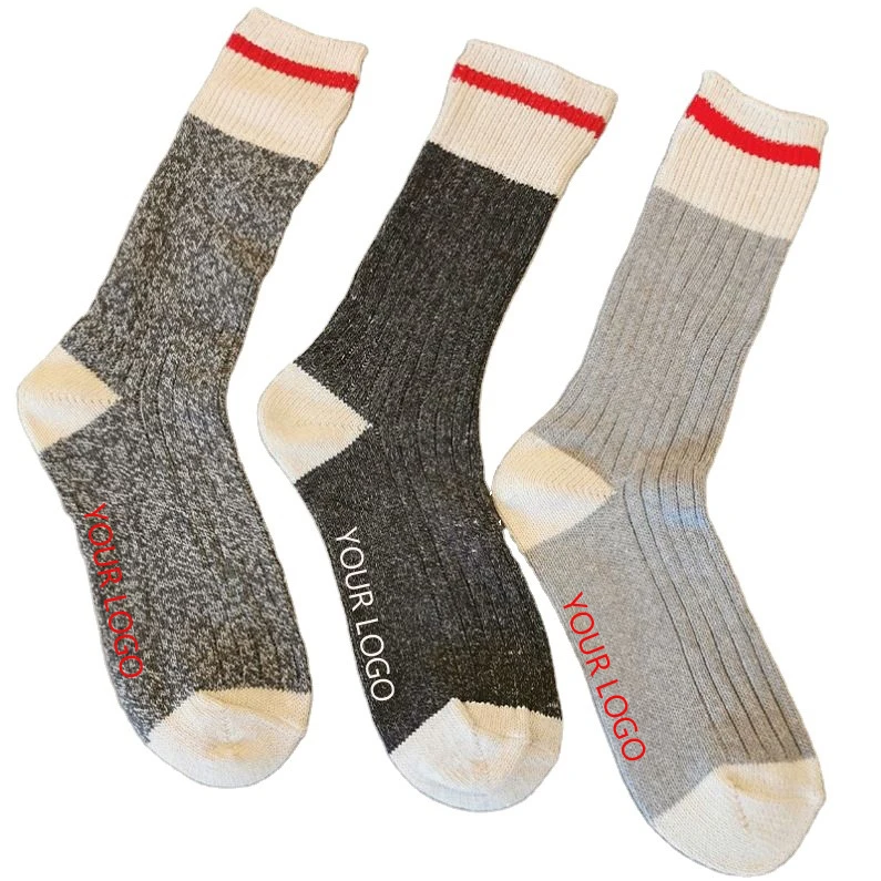 Дизайн на заказ 2 линии двойные вязаные зимние хлопковые носки для экипажа красные полосатые серые толстые рабочие ботинки мягкие кровати