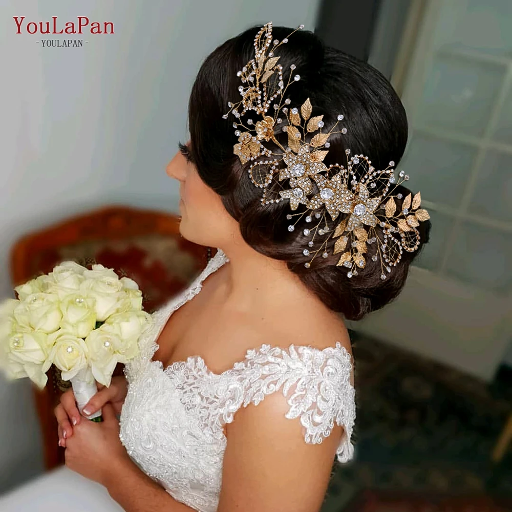 YouLaPan Wholesale Bridal Hair Accessories Gold Silver Flowers Leaves Fancy Headpiece Women Prom Party Wedding Headwear HP282