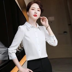Fashion new 2022 white chiffon shirt women temperament long-sleeved professional shirt korean blouse