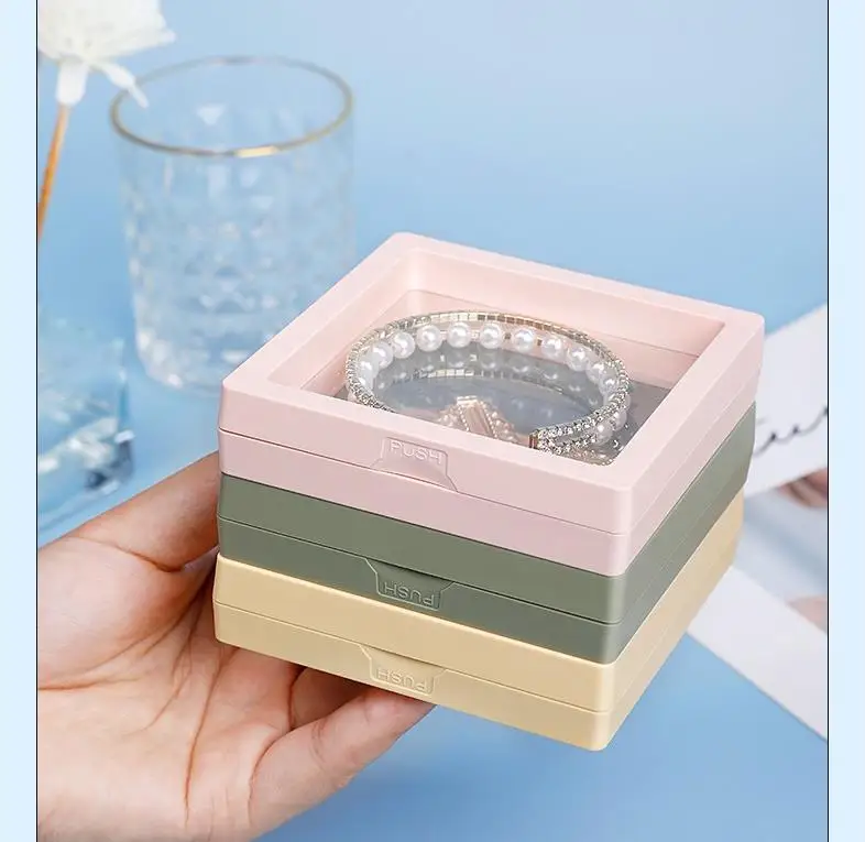 Colorful 3D packaging cases free stand plastic floating frame display gift pe film jewelry storage box
