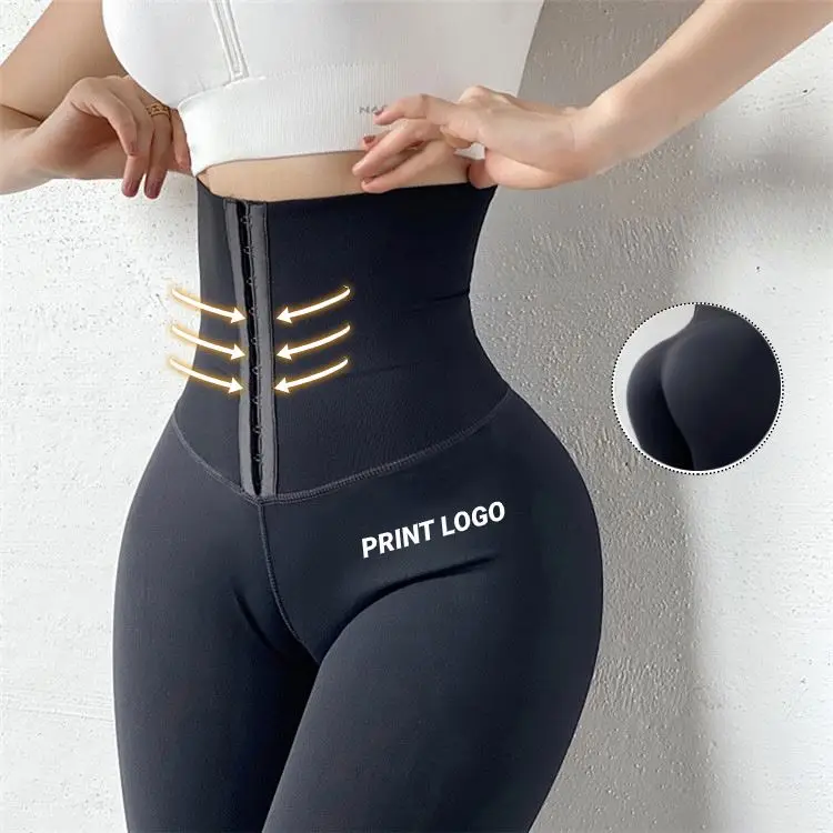 Tiktok Breathable Hooks Waist Trainer Corset Leggings Plus Size Custom High Waist Yoga Pants Gym Sport Womens Workout Leggings