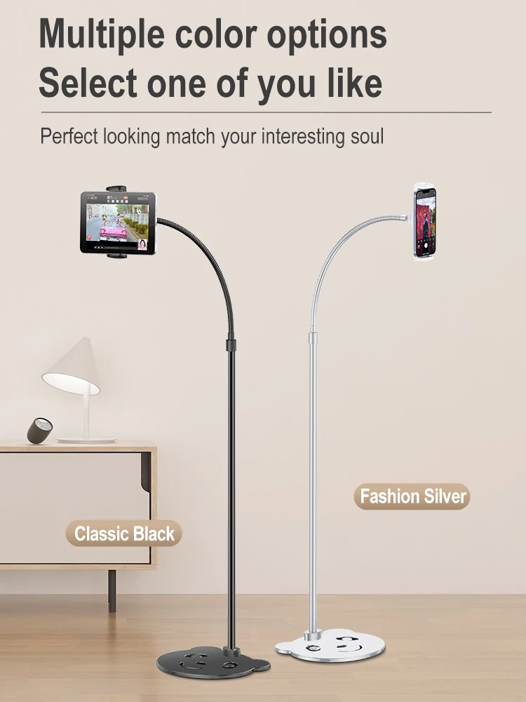 Hot Selling Adjustable Phone Holder Multi-functional Long Arm 360 Degrees Rotatable Phone Tablet Floor Stand for Live stream