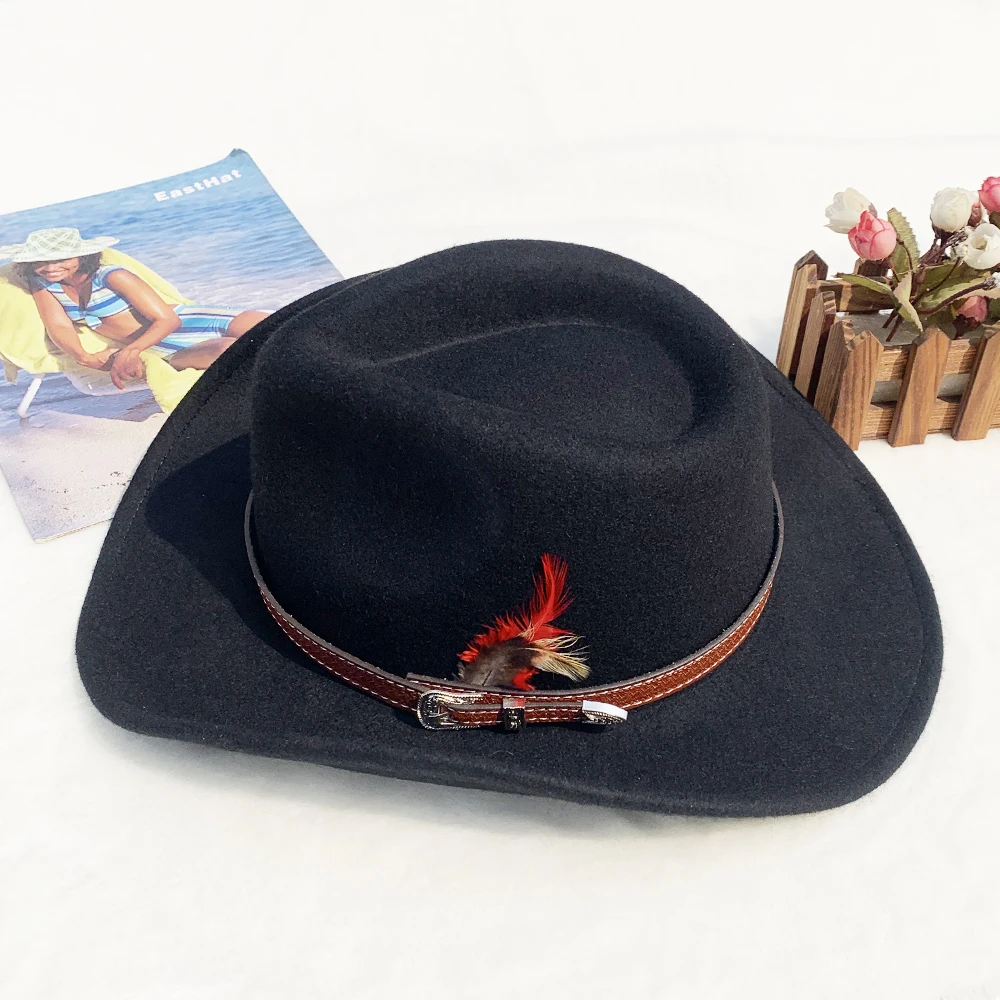 New felt cowboy hats for men adult fashion with decoration pure wool felt leather cowboy hats pakistan