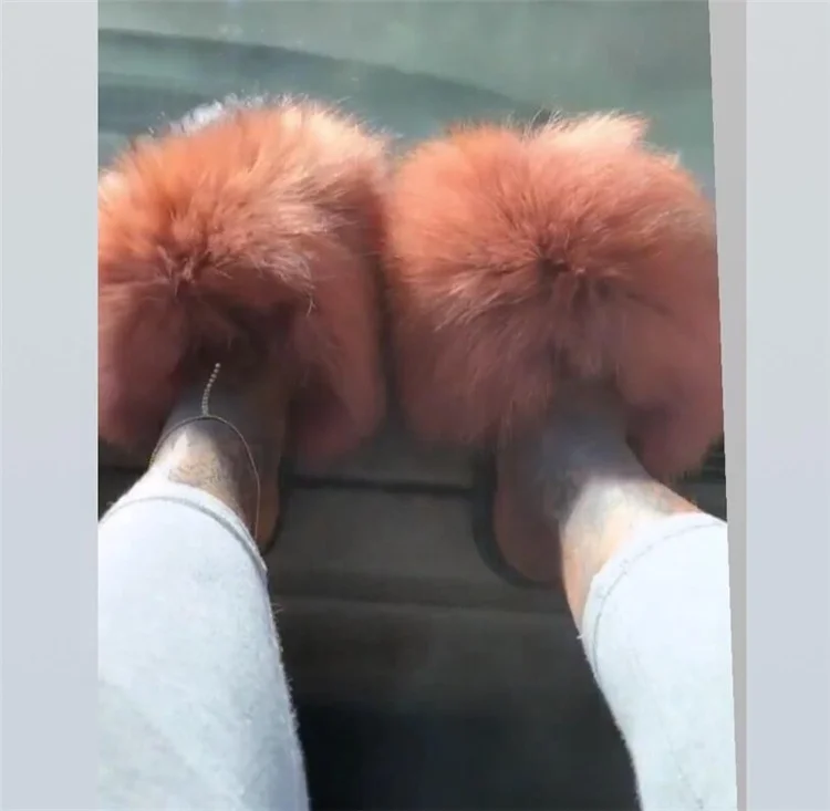 New Design Sexy Ladies Fluffy Real Raccoon Racoon Fur Shoes Sliders Sandal Slippers Slides With Big Furry Fluffy Hair