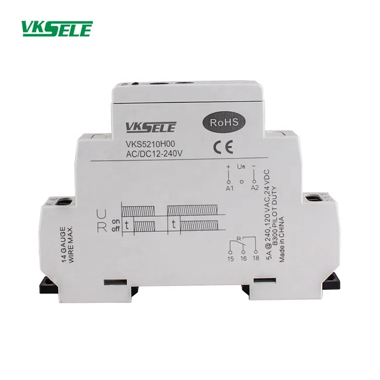 Modular time relay VKS5210H00 15A DIN rail timer relay AC/DC 12-240V adjustable