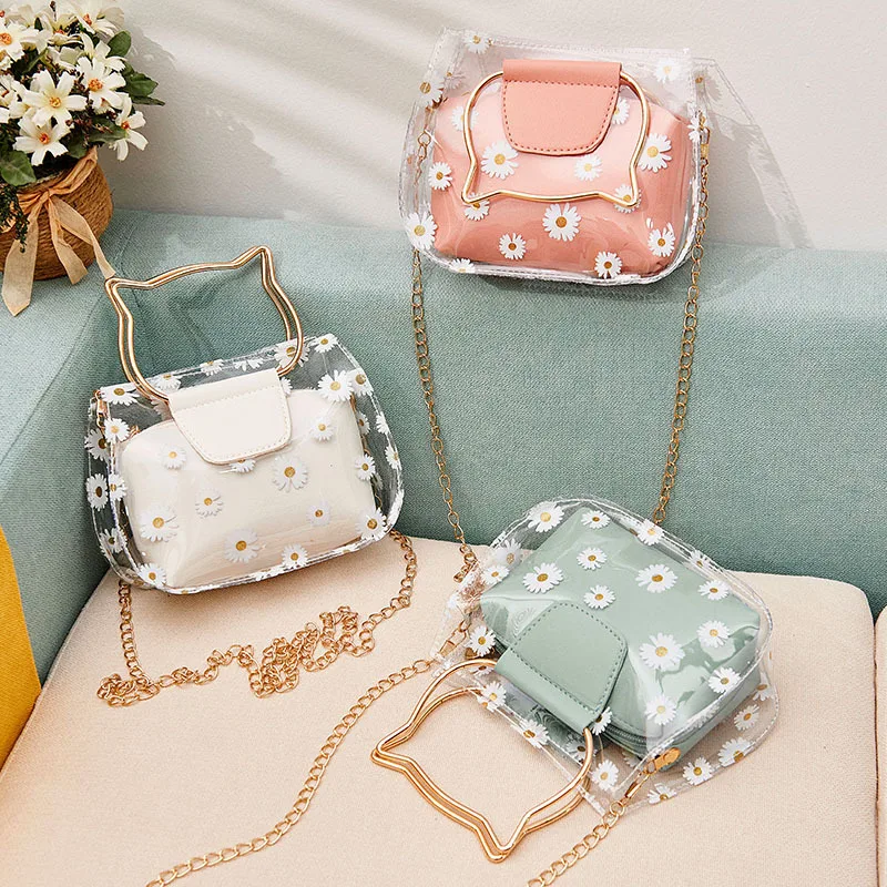 
Newest best price PVC transport crossbody hand bag women in summer small bags with mini leather pocket and chain strap for girls 