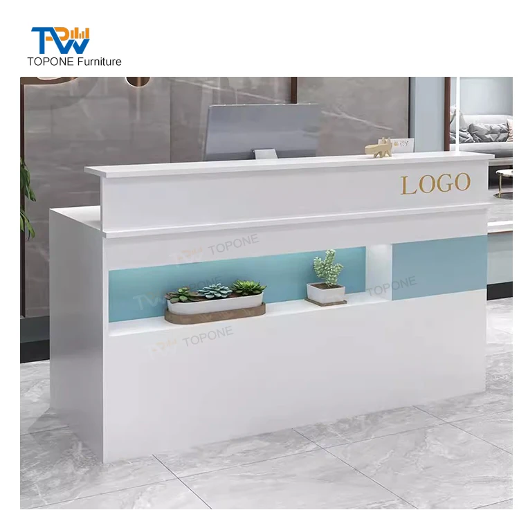 Professional Customized white Colour Special Small office counter design standing Reception Desk