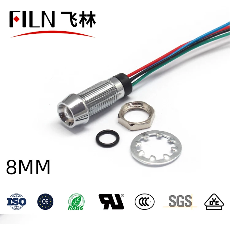rgb tri color LED indicator light  three color pilot light signal lamp 8mm with 4 wires