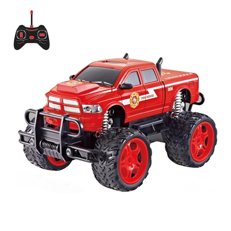 Cross Country Fire Truck Red Model Remote Control 1:16 Scale Outdoor Tire Toy Car Plastic Material Boys 6 Years Charger Pack