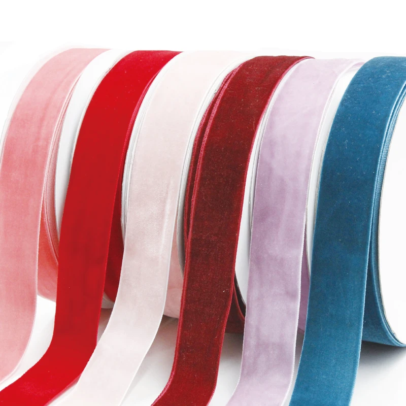 Wholesale 3-50 mm Polyester soft webbing Single Side colorful silk Velvet Ribbon Roll tape for hair bands Gifts Packaging